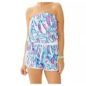 Lilly Pulitzer Dixon Strapless Romper Red Right Return Sailboat Small